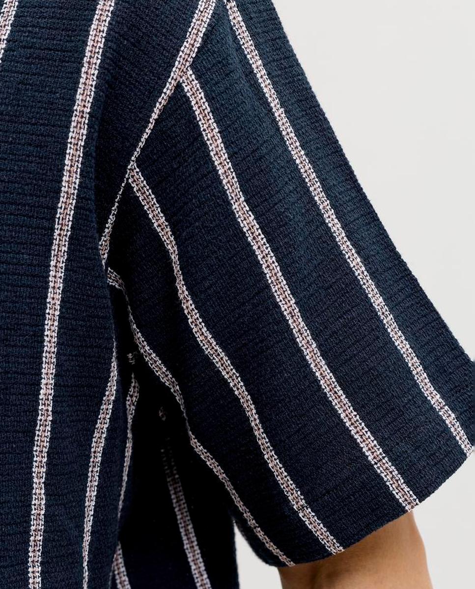 Camisa de Manga Curta às Riscas Relaxed Fit Azul-marinho-5