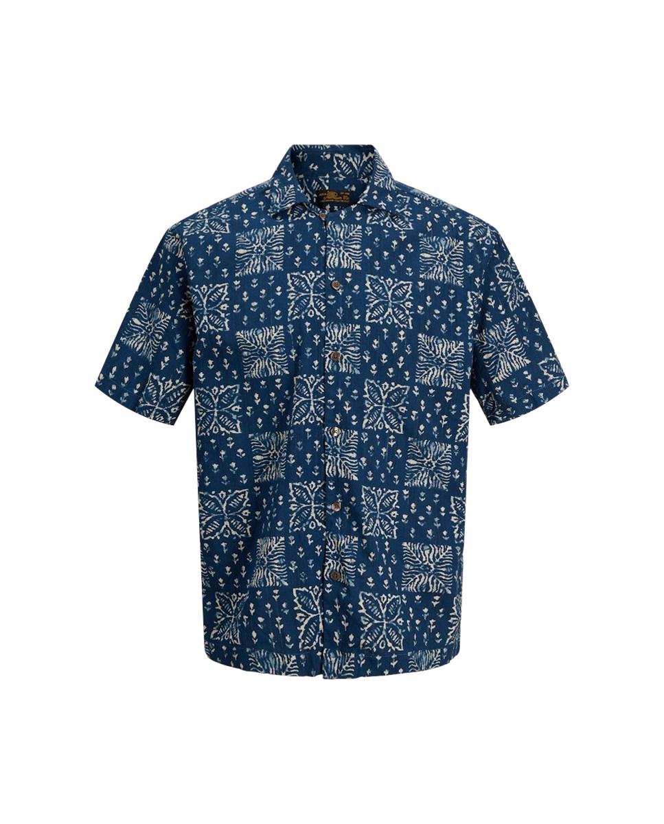 Camisa Estampada de Manga Curta Azul-6