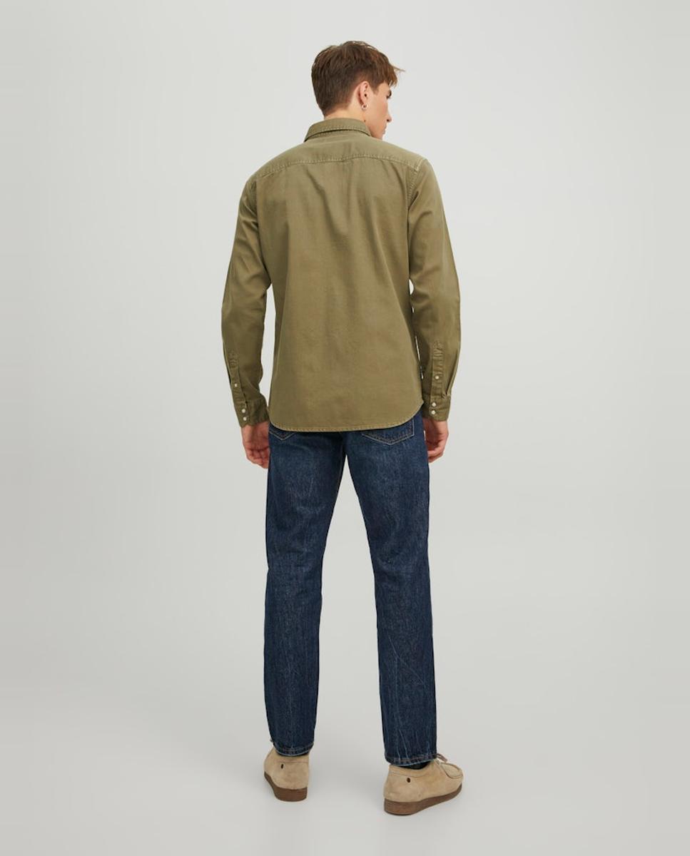Camisa de ganga azul slim Verde-2