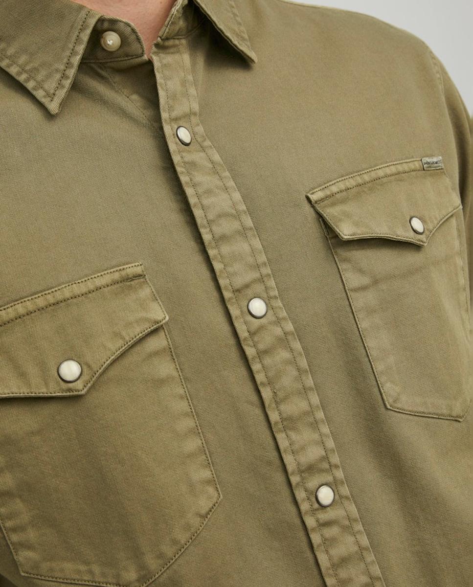 Camisa de ganga azul slim Verde-3