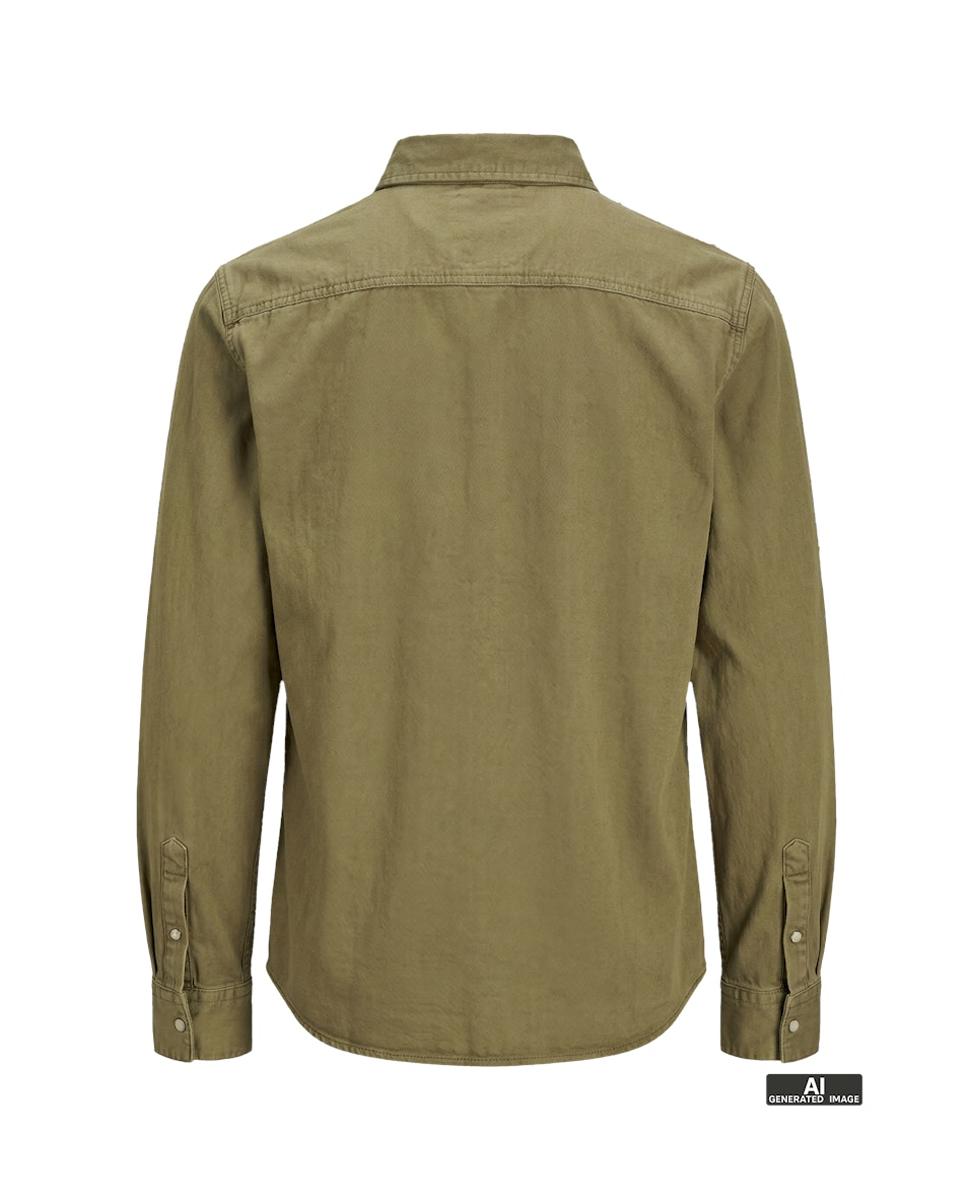 Camisa de ganga azul slim Verde-5