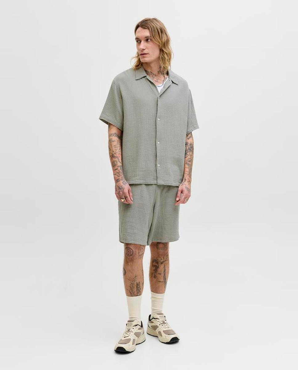 Camisa de Tecido Enrugado com Manga Curta Verde-7