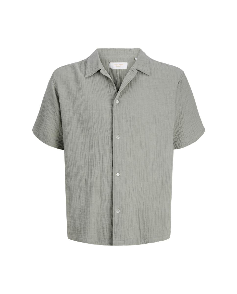 Camisa de Tecido Enrugado com Manga Curta Verde-6