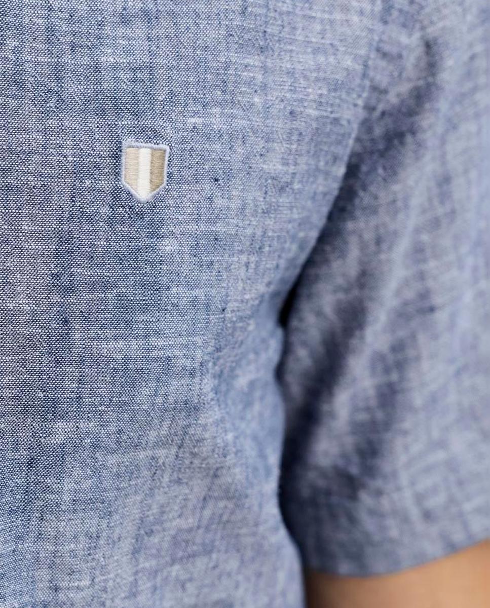 Camisa em Tecido com Linho e Manga Curta Azul-4