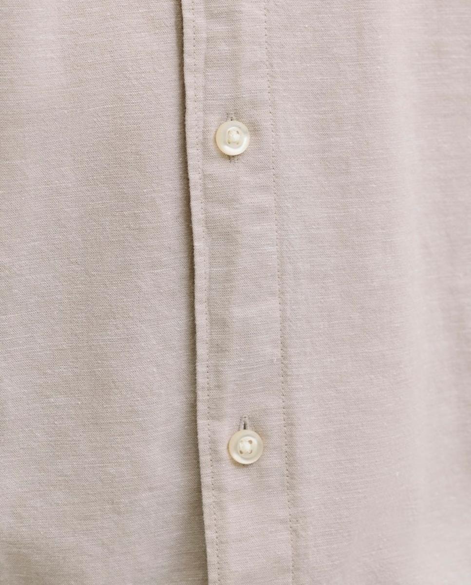 Camisa de Linho com Manga Curta Bege-5
