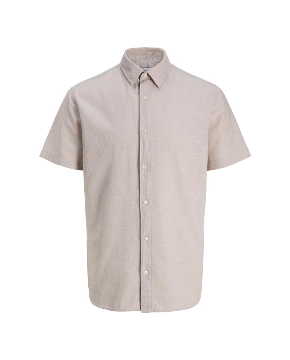 Camisa de Linho com Manga Curta Bege-6