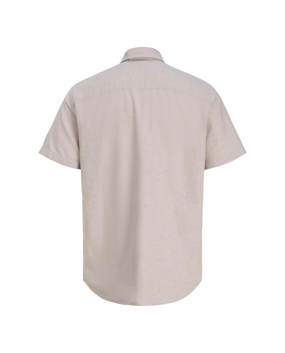 Camisa de Linho com Manga Curta Bege-7