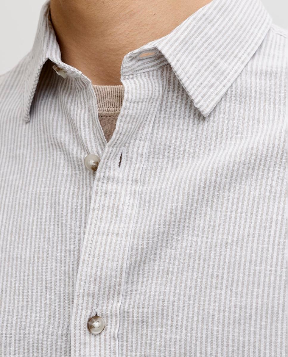 Camisa de lino de hombre lisa con cuello clásico - Jack & Jones - Crudo Crudo-2