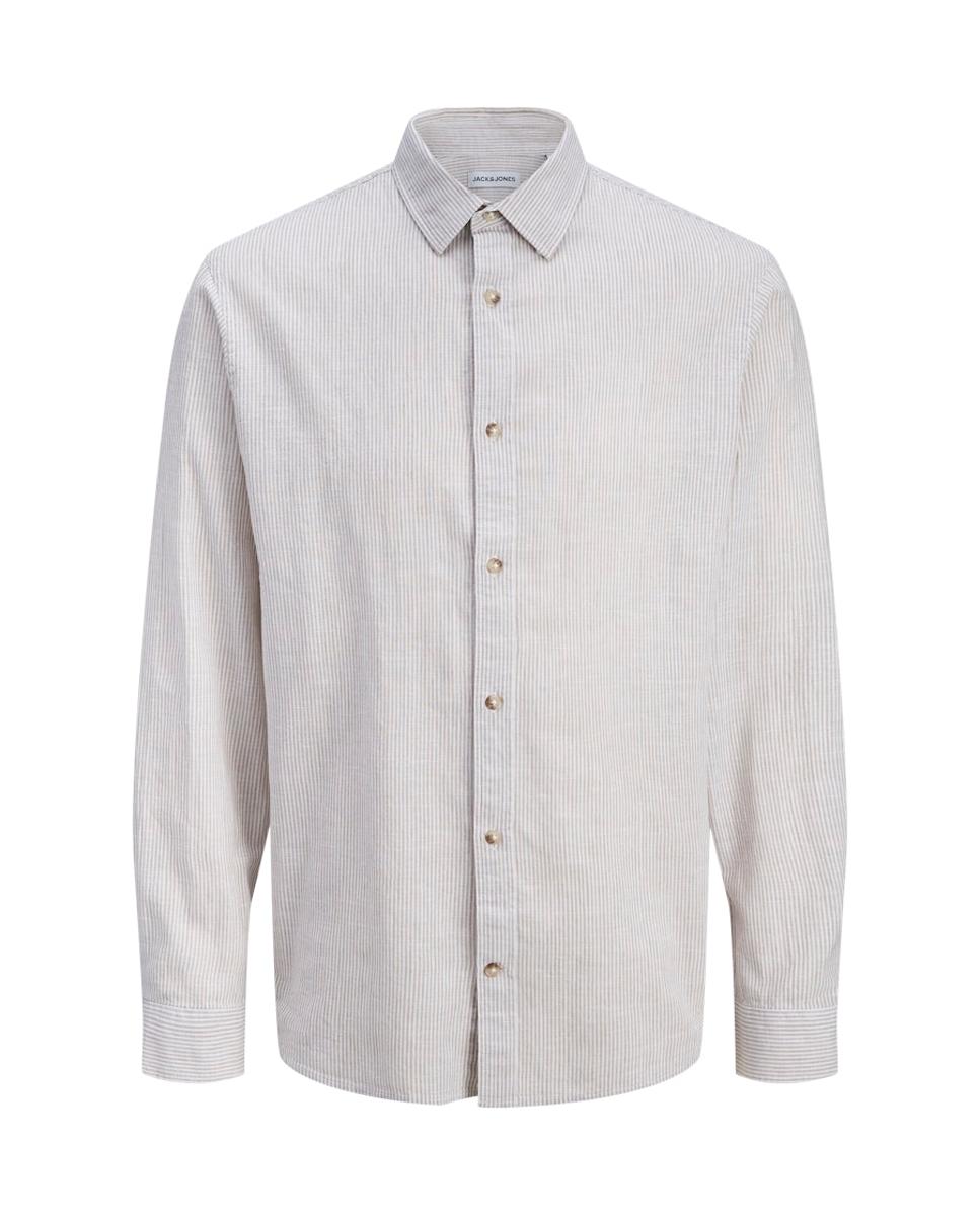 Camisa de lino de hombre lisa con cuello clásico - Jack & Jones - Crudo Crudo-6