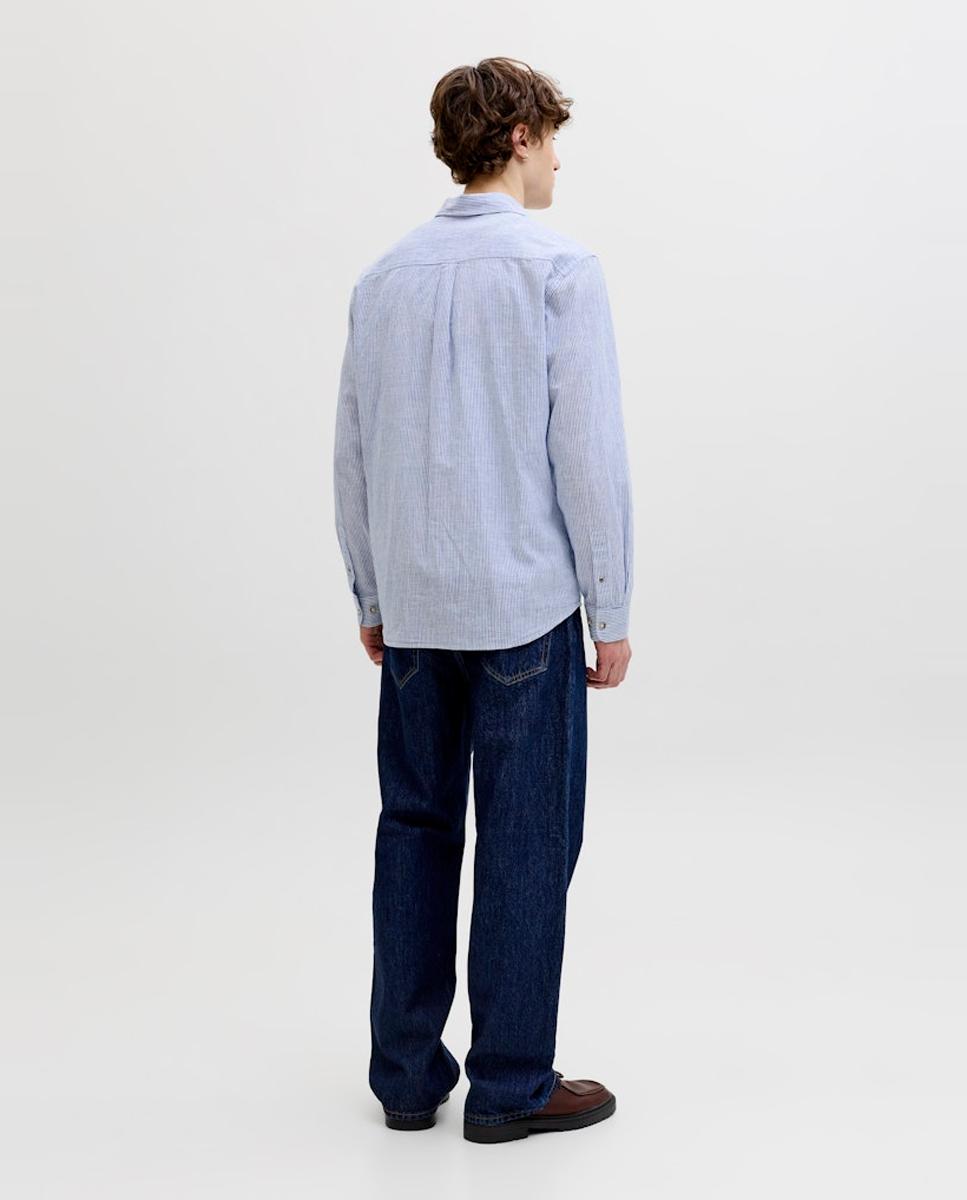 Camisa de lino de hombre lisa con cuello clásico - Jack & Jones - Azul Azul-2