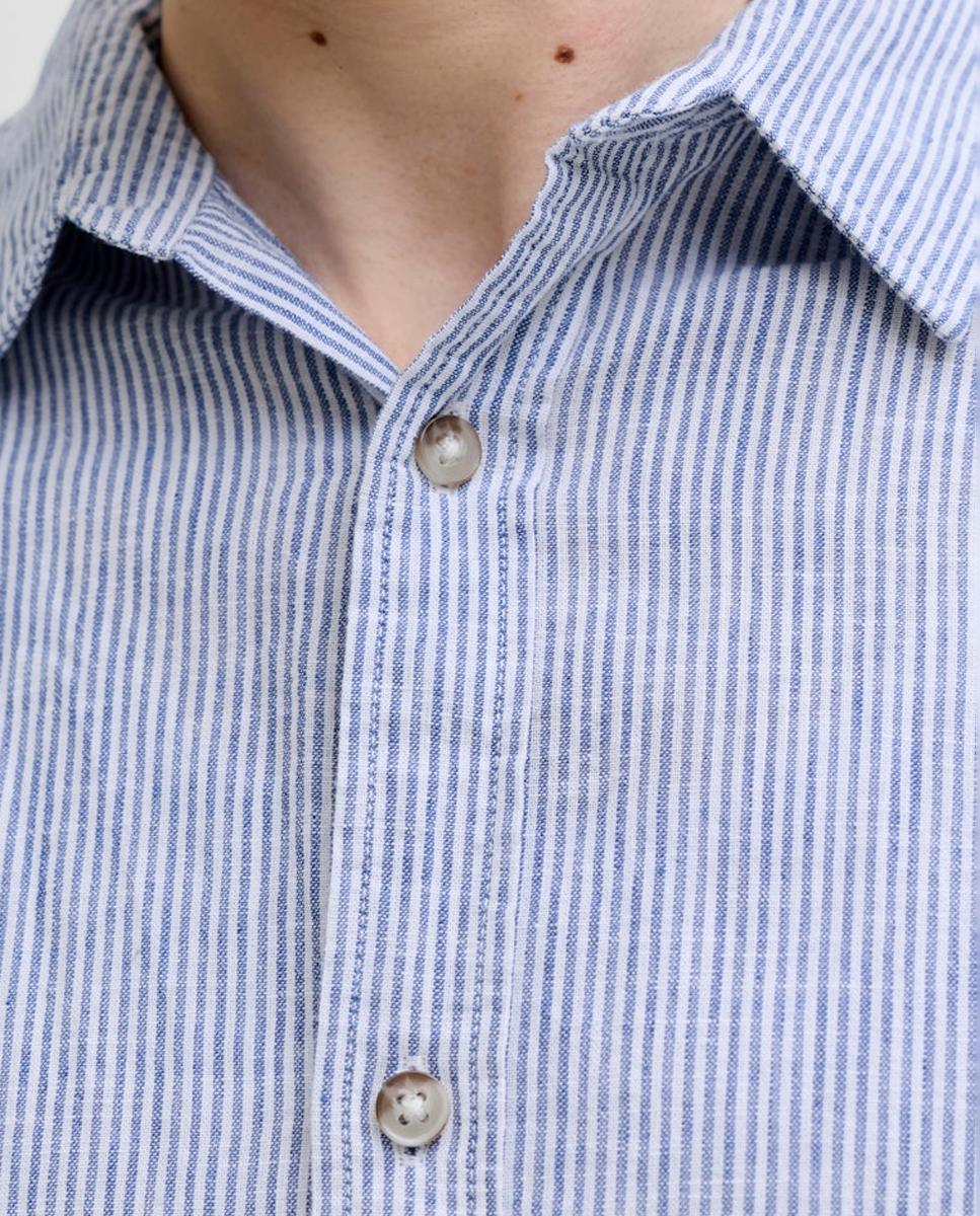 Camisa de lino de hombre lisa con cuello clásico - Jack & Jones - Azul Azul-4