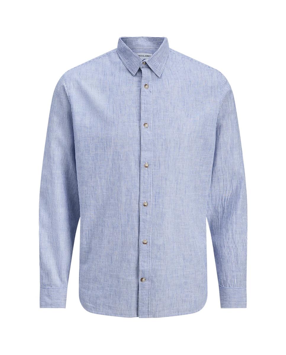 Camisa de lino de hombre lisa con cuello clásico - Jack & Jones - Azul Azul-6