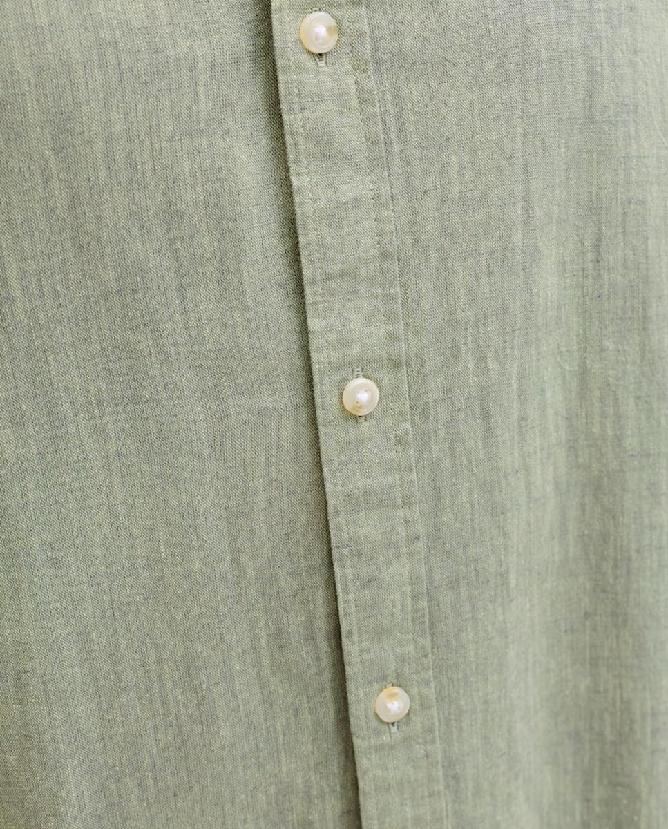 Camisa de Linho Lisa com Gola à Padre Verde-5
