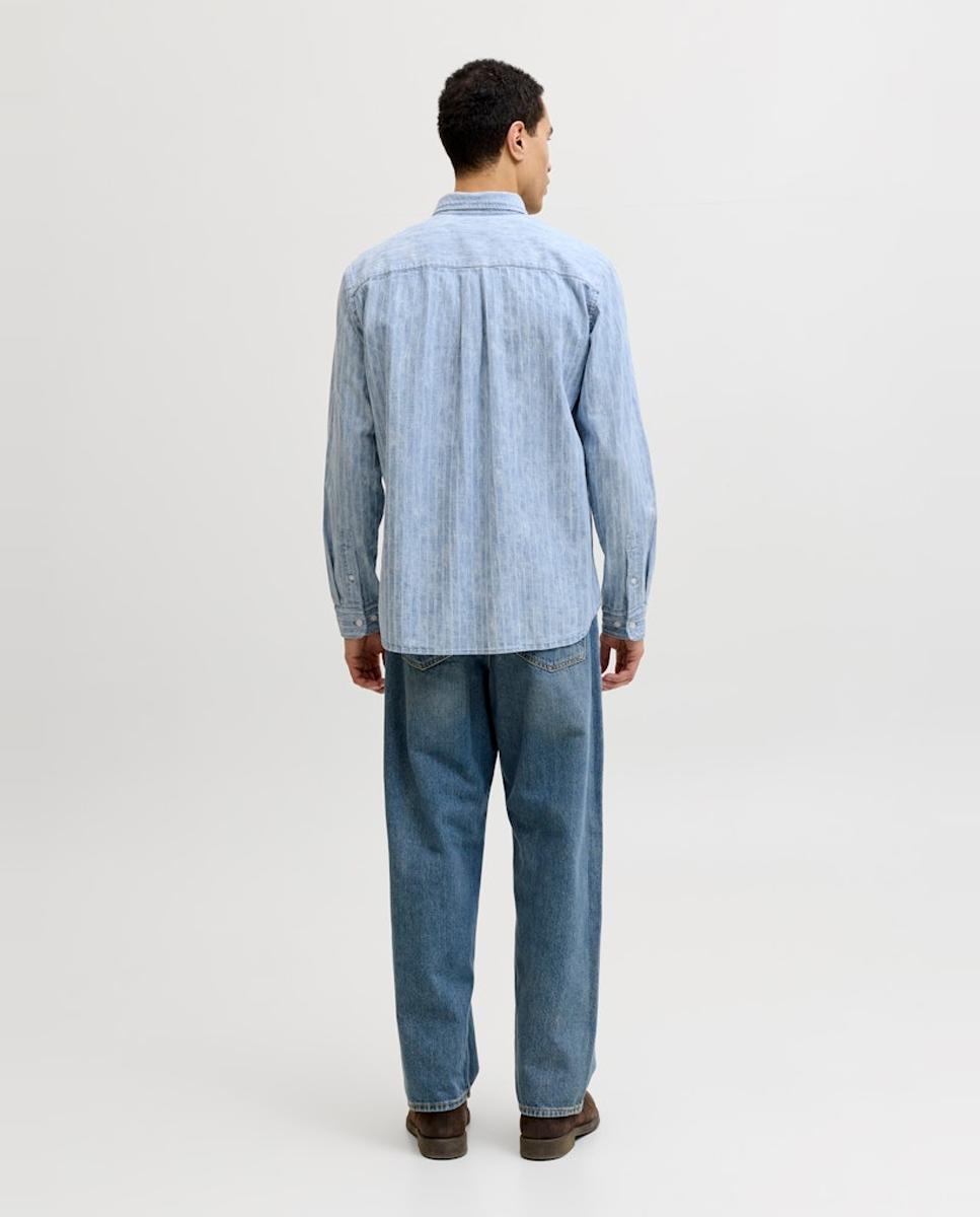 Camisa de Chambray com Manga Comprida Azul-claro-2