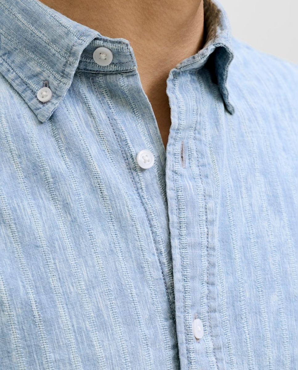Camisa de Chambray com Manga Comprida Azul-claro-3
