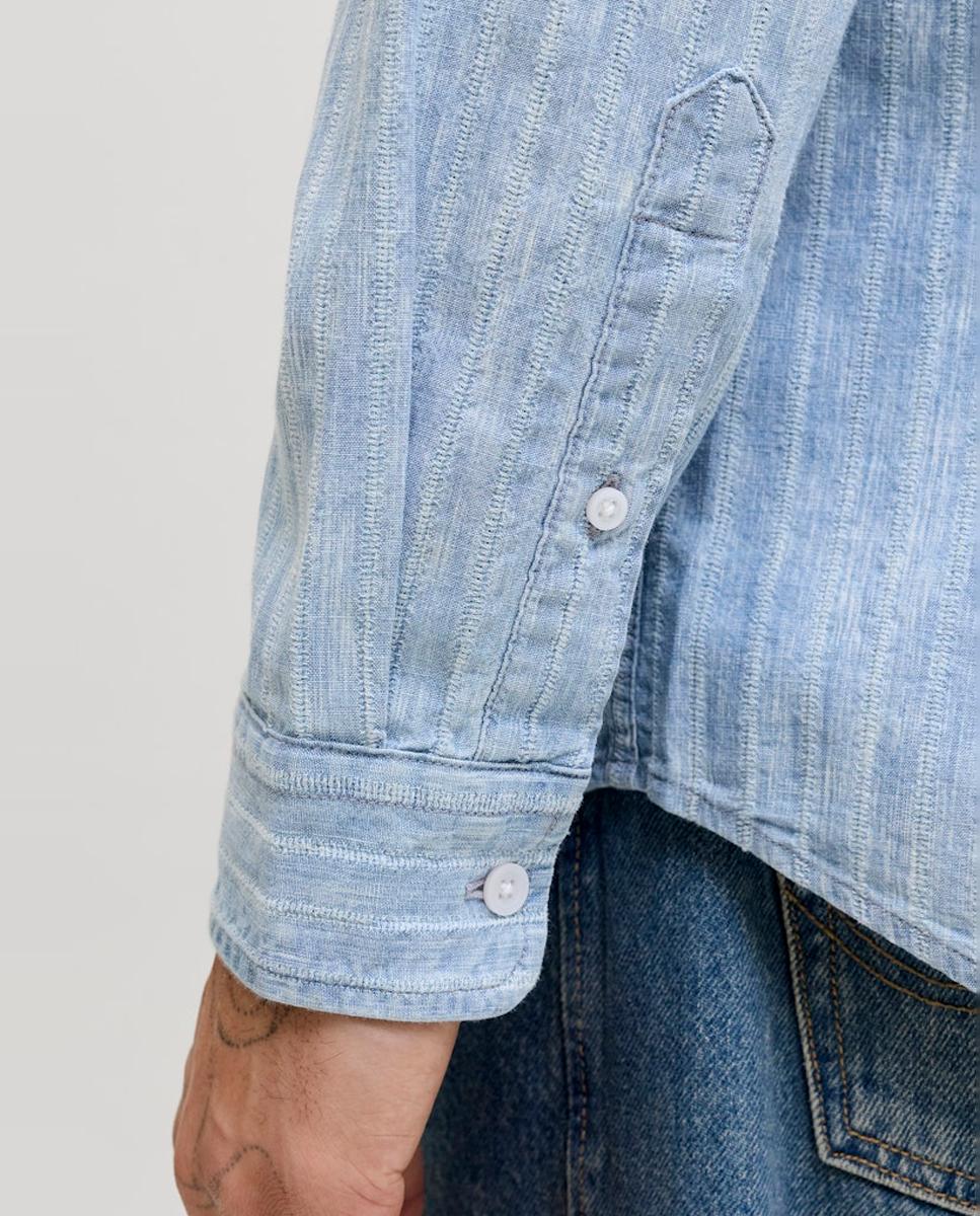 Camisa de Chambray com Manga Comprida Azul-claro-4