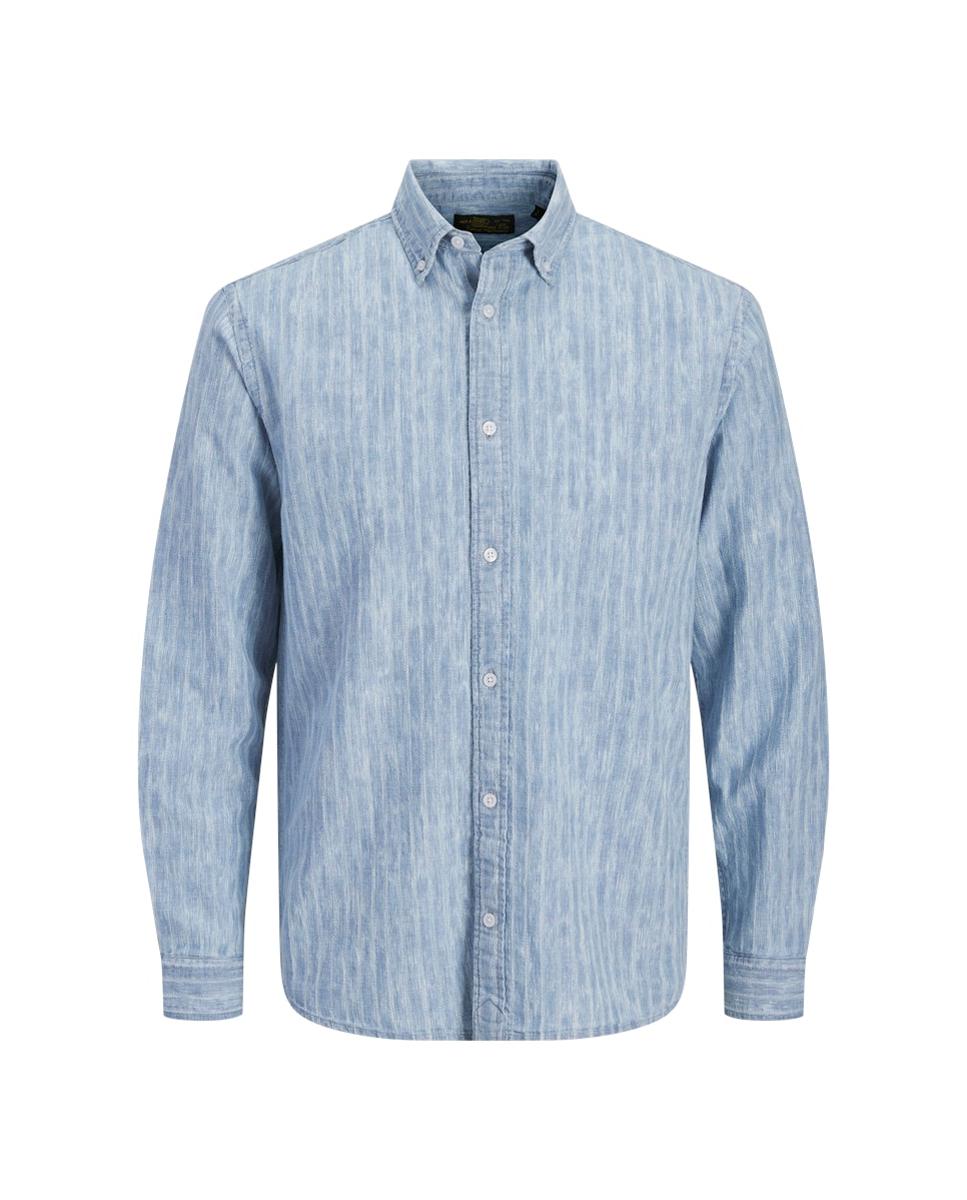 Camisa de Chambray com Manga Comprida Azul-claro-5