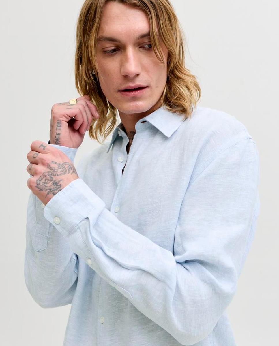 Camisa de hombre manga larga de lino - Jack & Jones - Azul claro Azul claro-3
