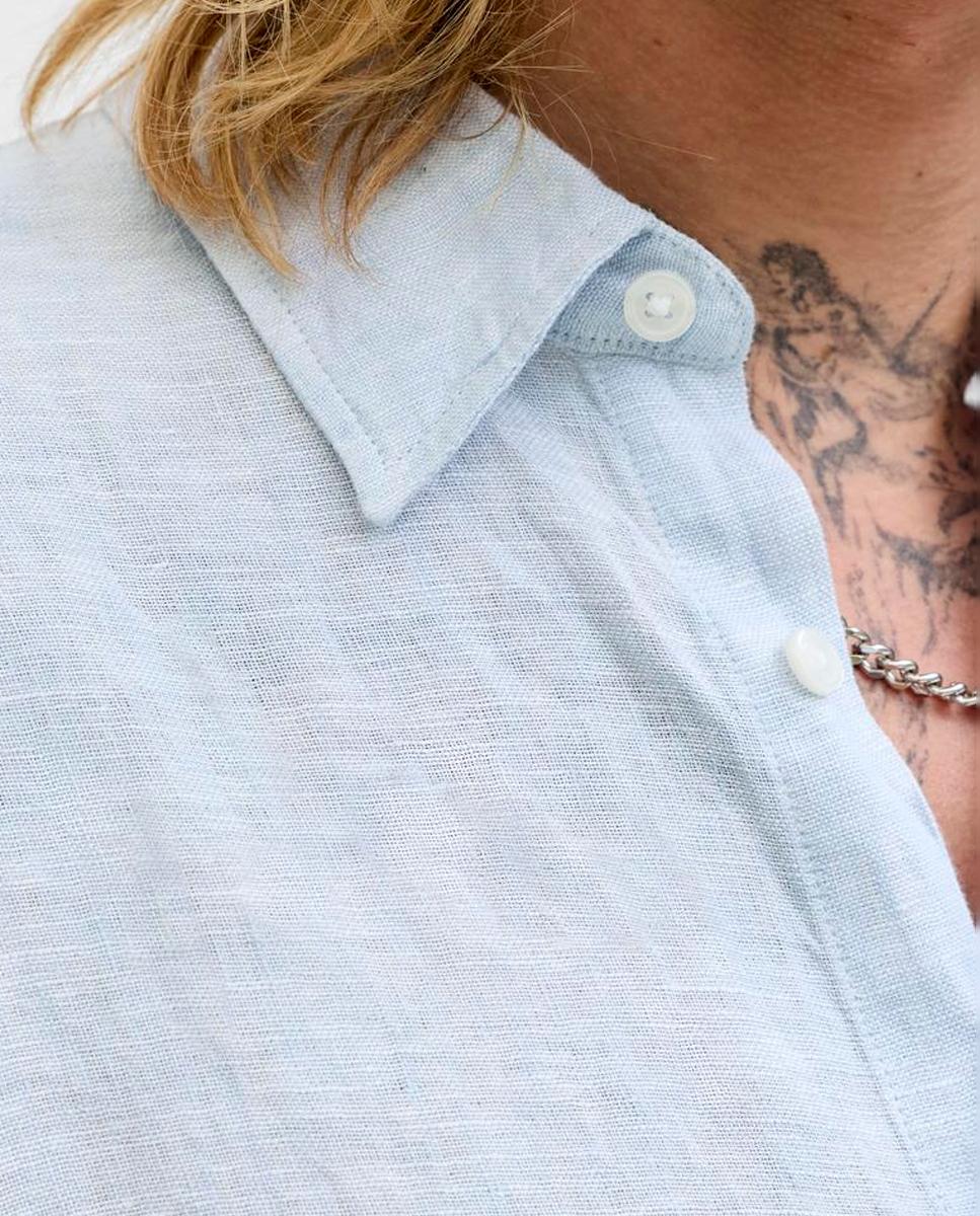 Camisa de hombre manga larga de lino - Jack & Jones - Azul claro Azul claro-4