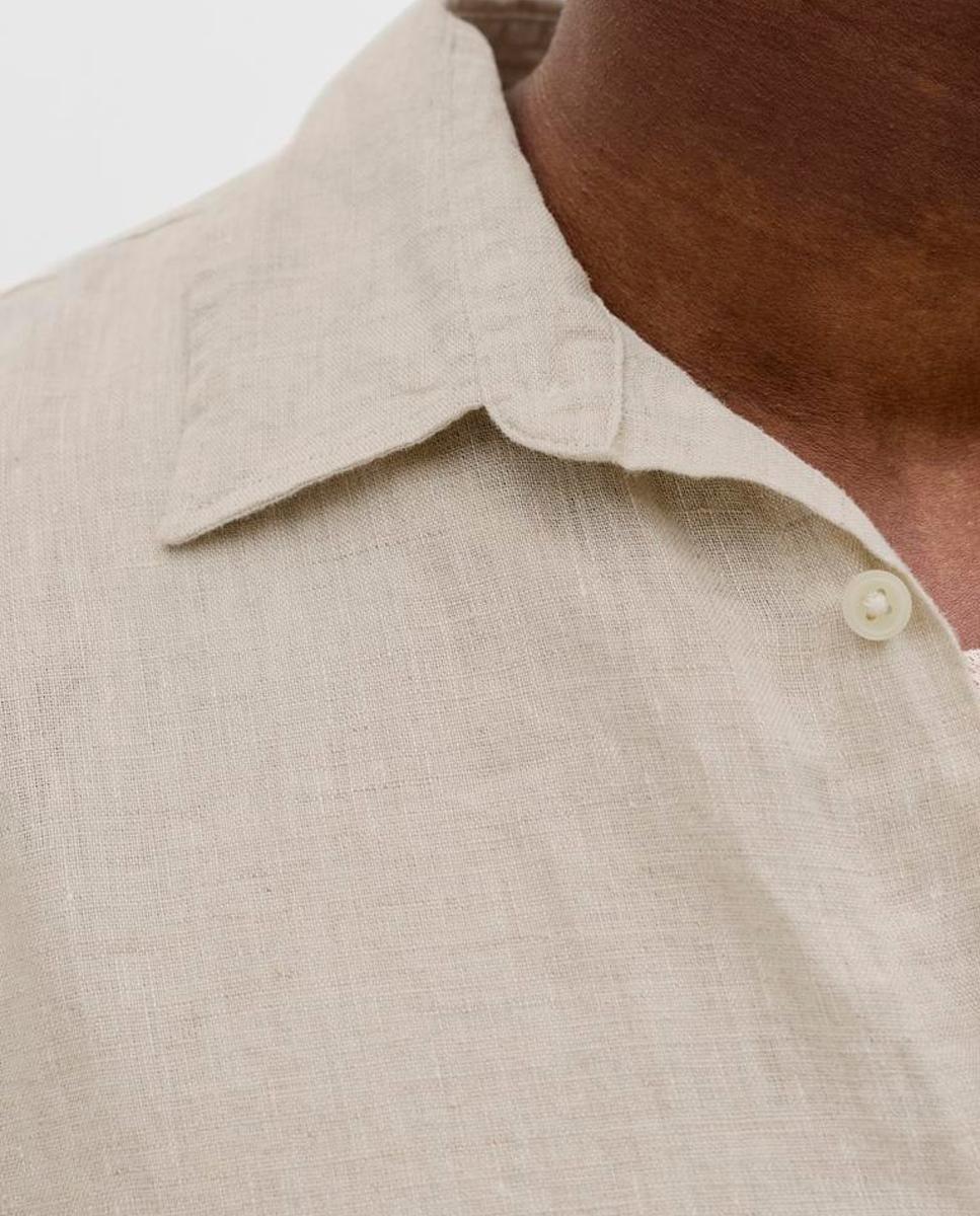 Camisa de Manga Comprida em Linho Bege-5