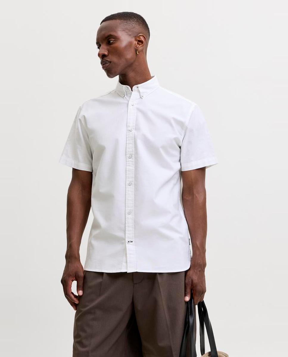 Camisa Oxford de Manga Curta Branco-5
