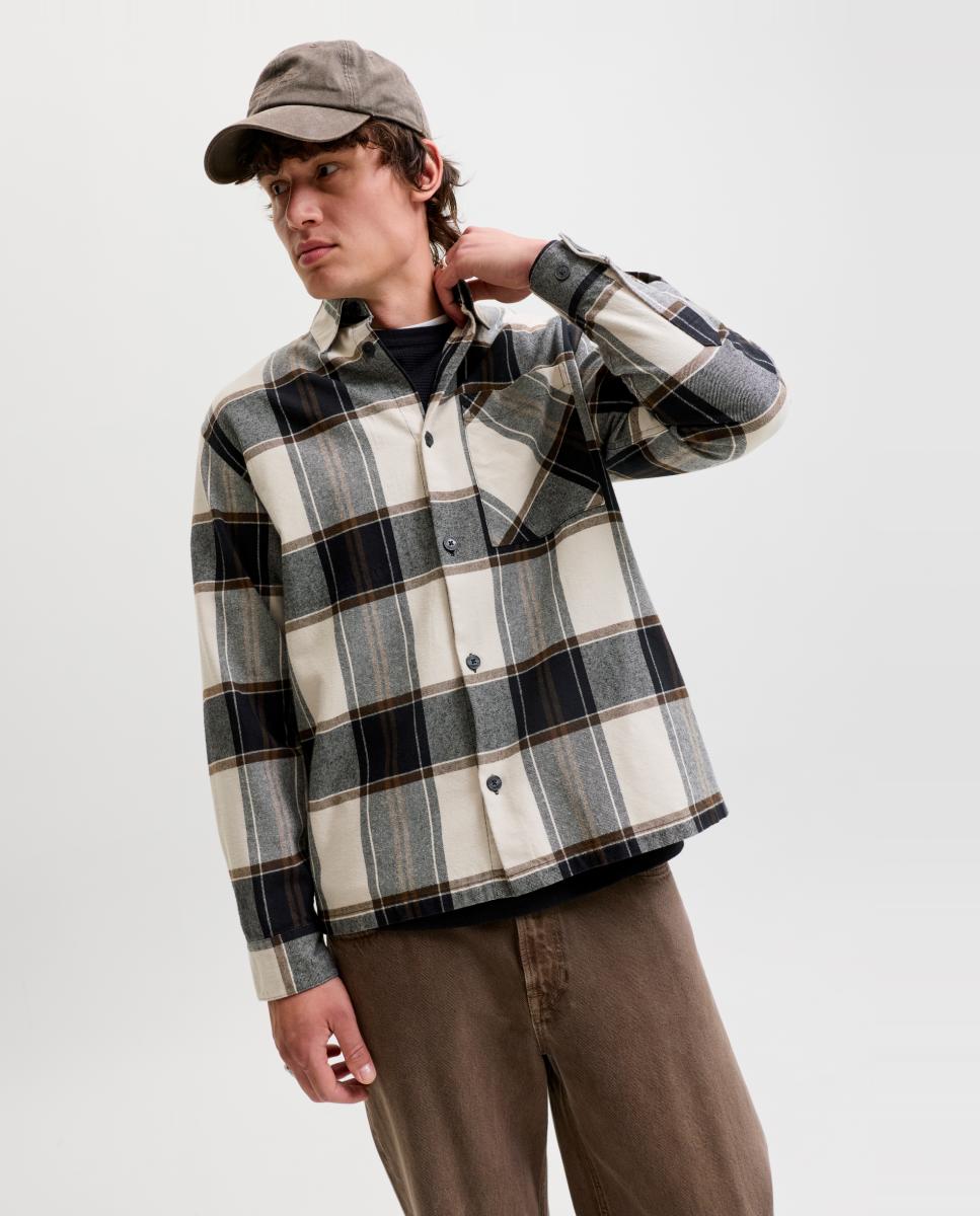Sobrecamisa aos Quadrados Creme-3