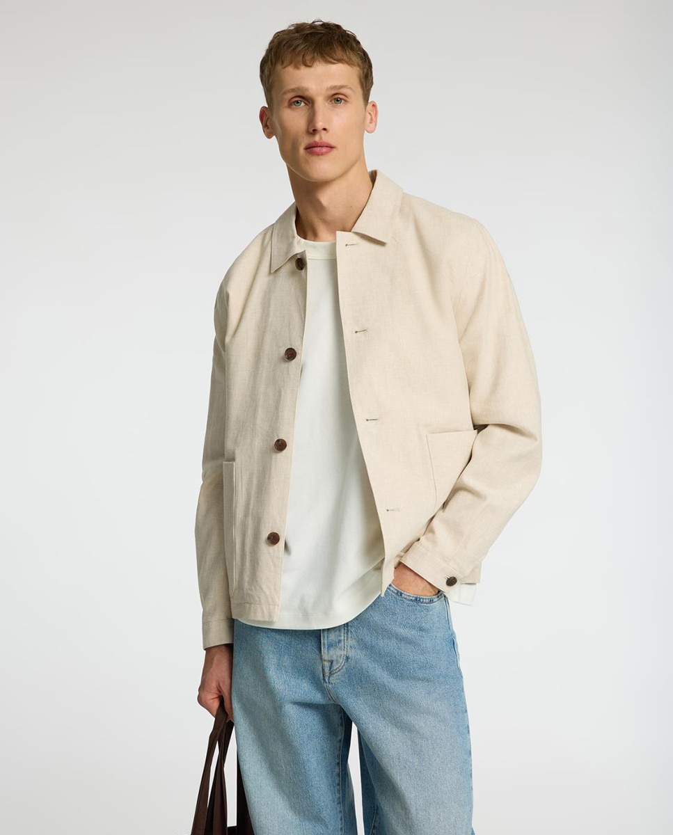 Blazer Desportivo Regular Fit de Linho sem Lapelas Cinzento-3