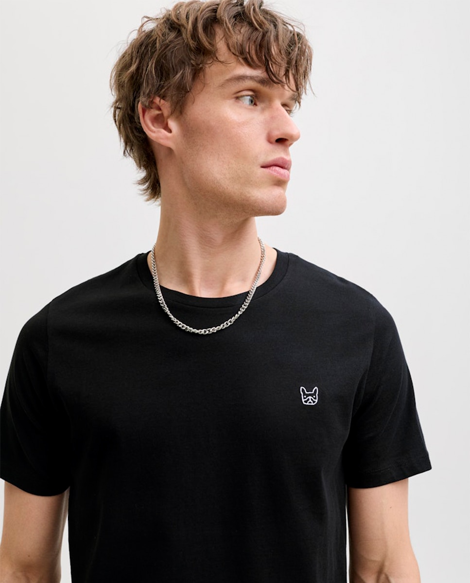 T-shirt de manga curta de homem amarela Preto-6