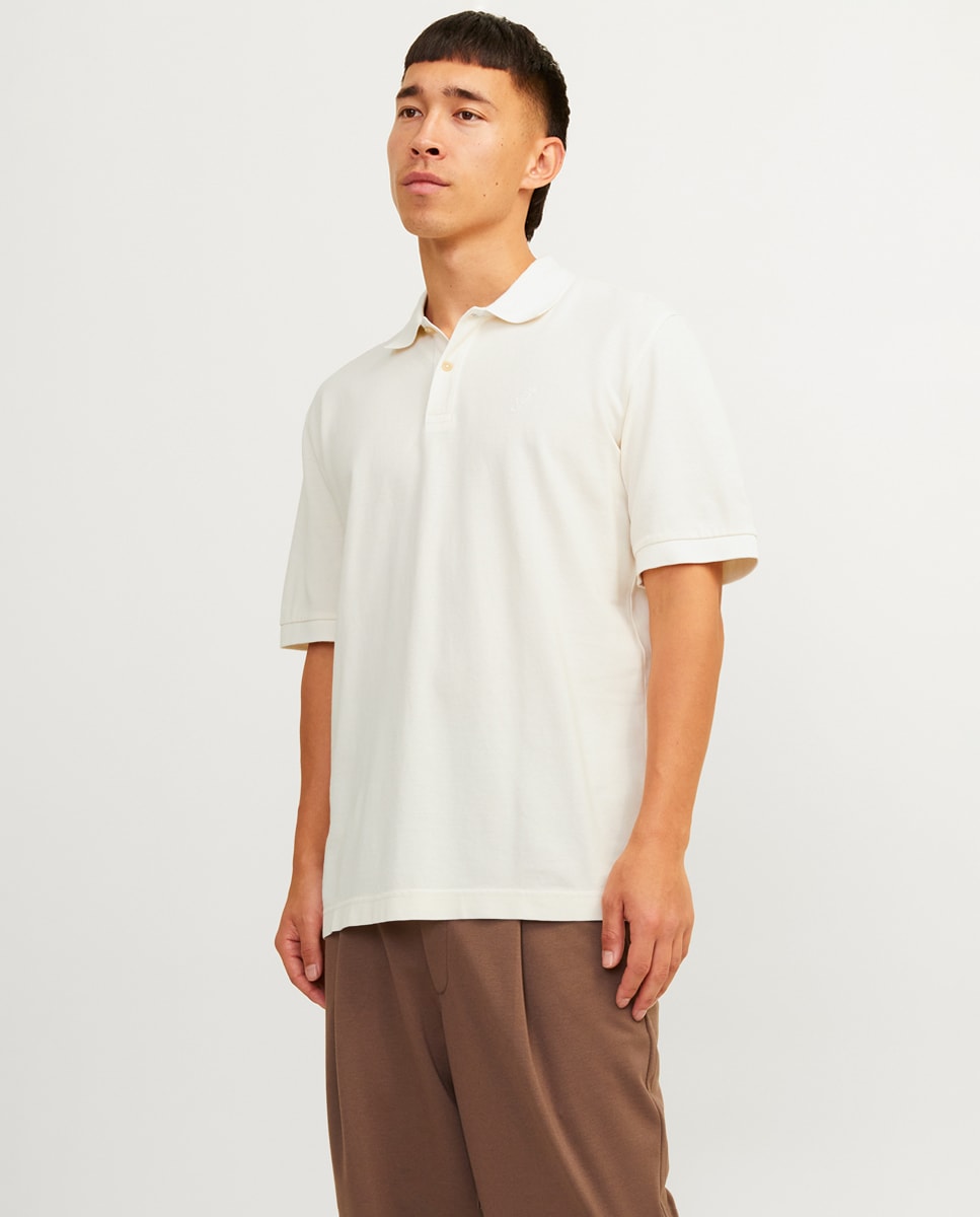 Polo de Manga Curta com Logótipo Lateral Bege-1