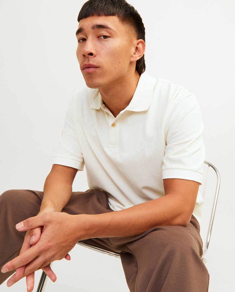 Polo de Manga Curta com Logótipo Lateral Bege-3