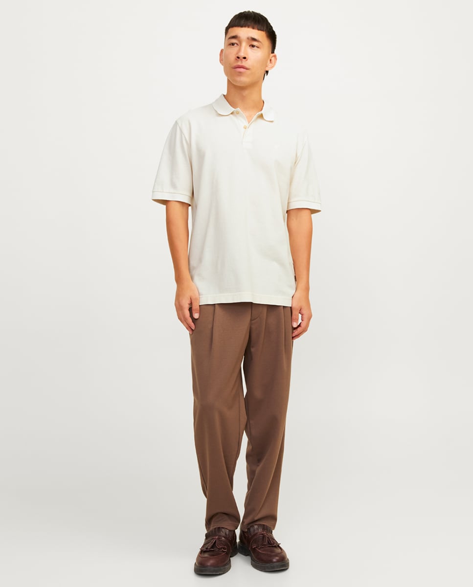 Polo de Manga Curta com Logótipo Lateral Bege-4