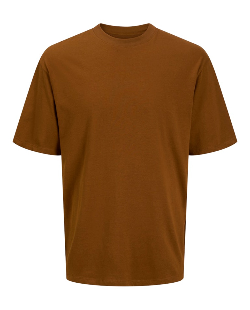 T-shirt Lisa de Manga Curta com Gola Redonda Bege-6