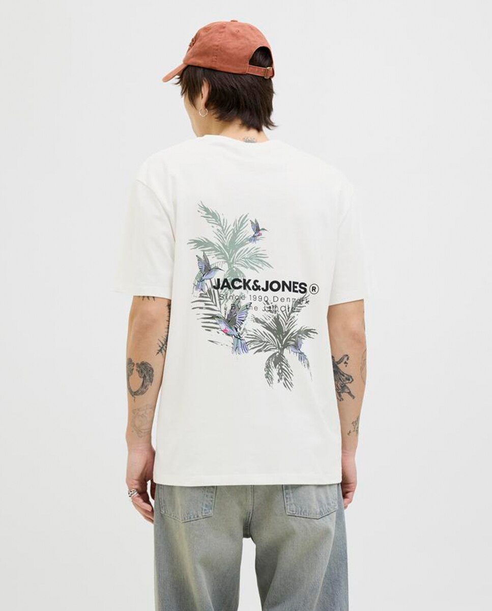 T-shirt de Manga Curta com Gola Redonda e Estampado Traseiro Branco-2