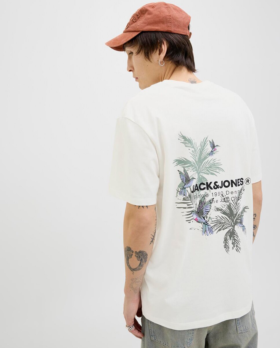 T-shirt de Manga Curta com Gola Redonda e Estampado Traseiro Branco-3