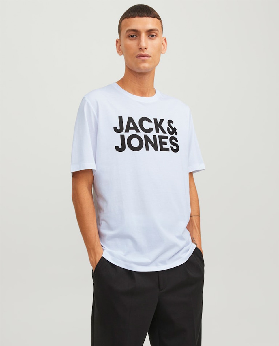 Camiseta de hombre en algodón BCI azul de manga corta - Jack & Jones - Blanco Blanco-1