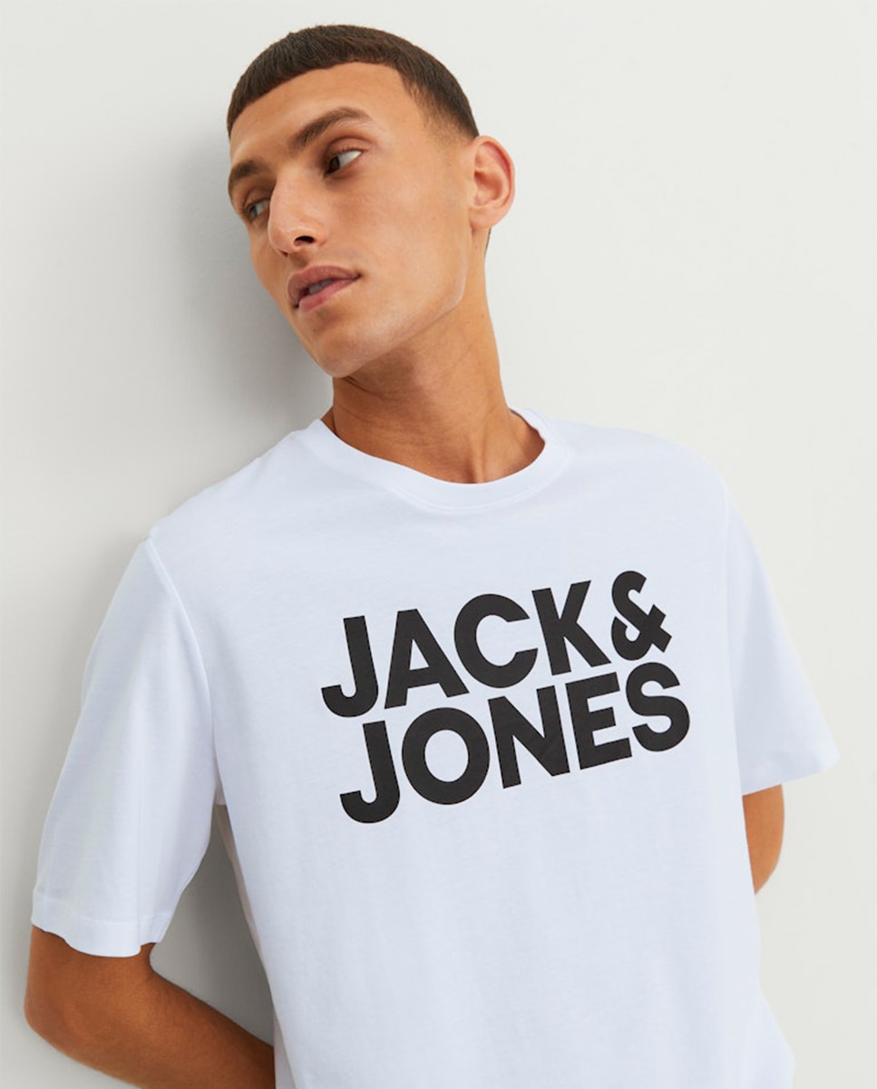 Camiseta de hombre en algodón BCI azul de manga corta - Jack & Jones - Blanco Blanco-3