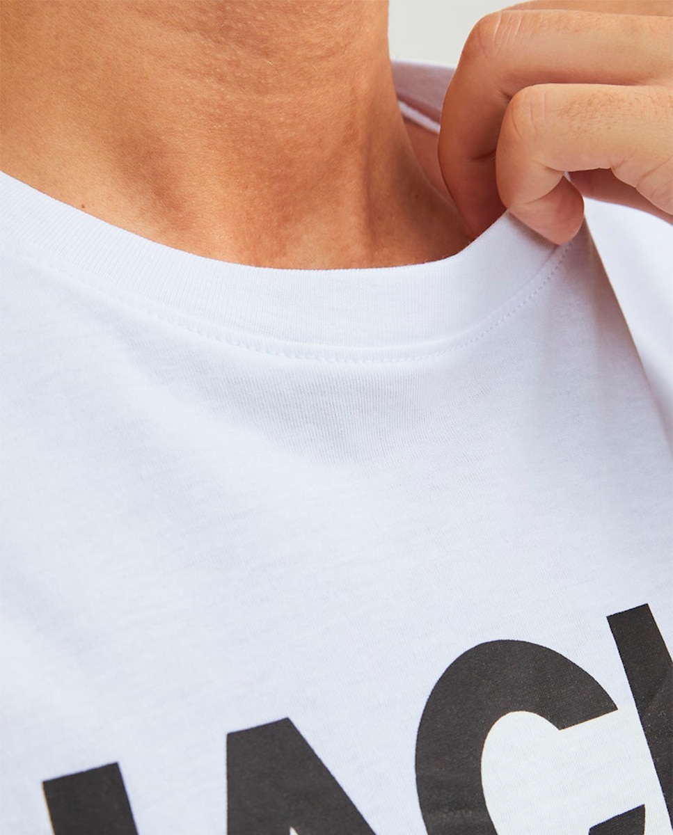 Camiseta de hombre en algodón BCI azul de manga corta - Jack & Jones - Blanco Blanco-5