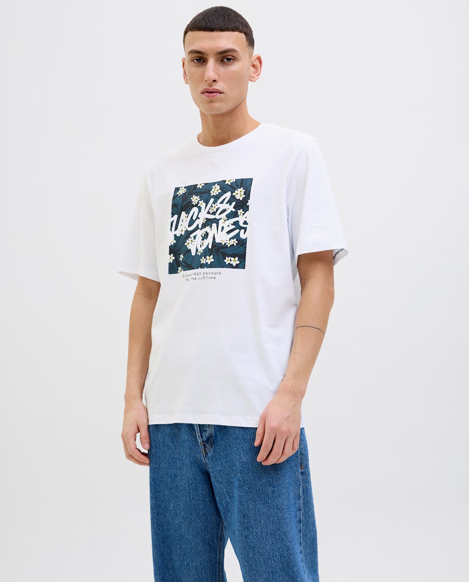 T-shirt de Manga Curta com Estampado à Frente Branco-1