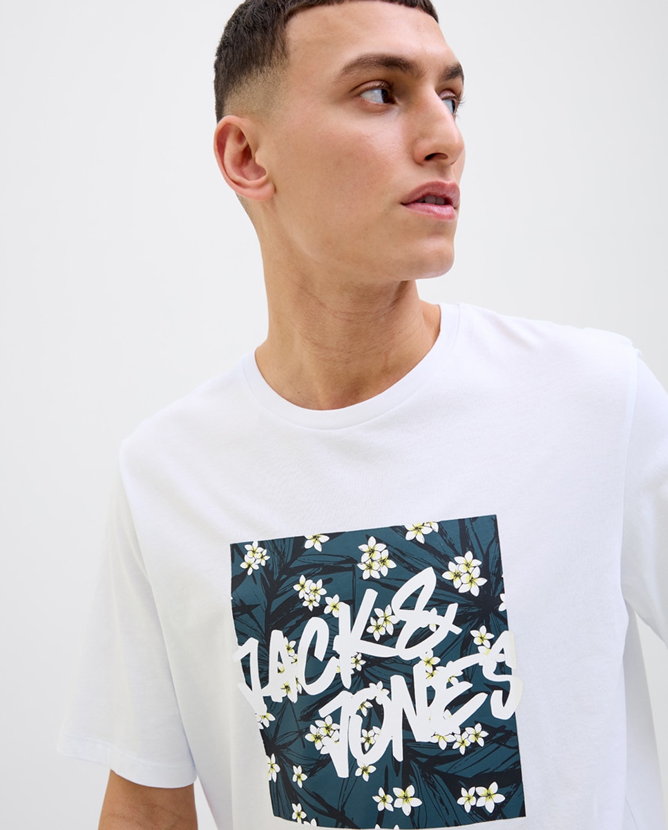 T-shirt de Manga Curta com Estampado à Frente Branco-3