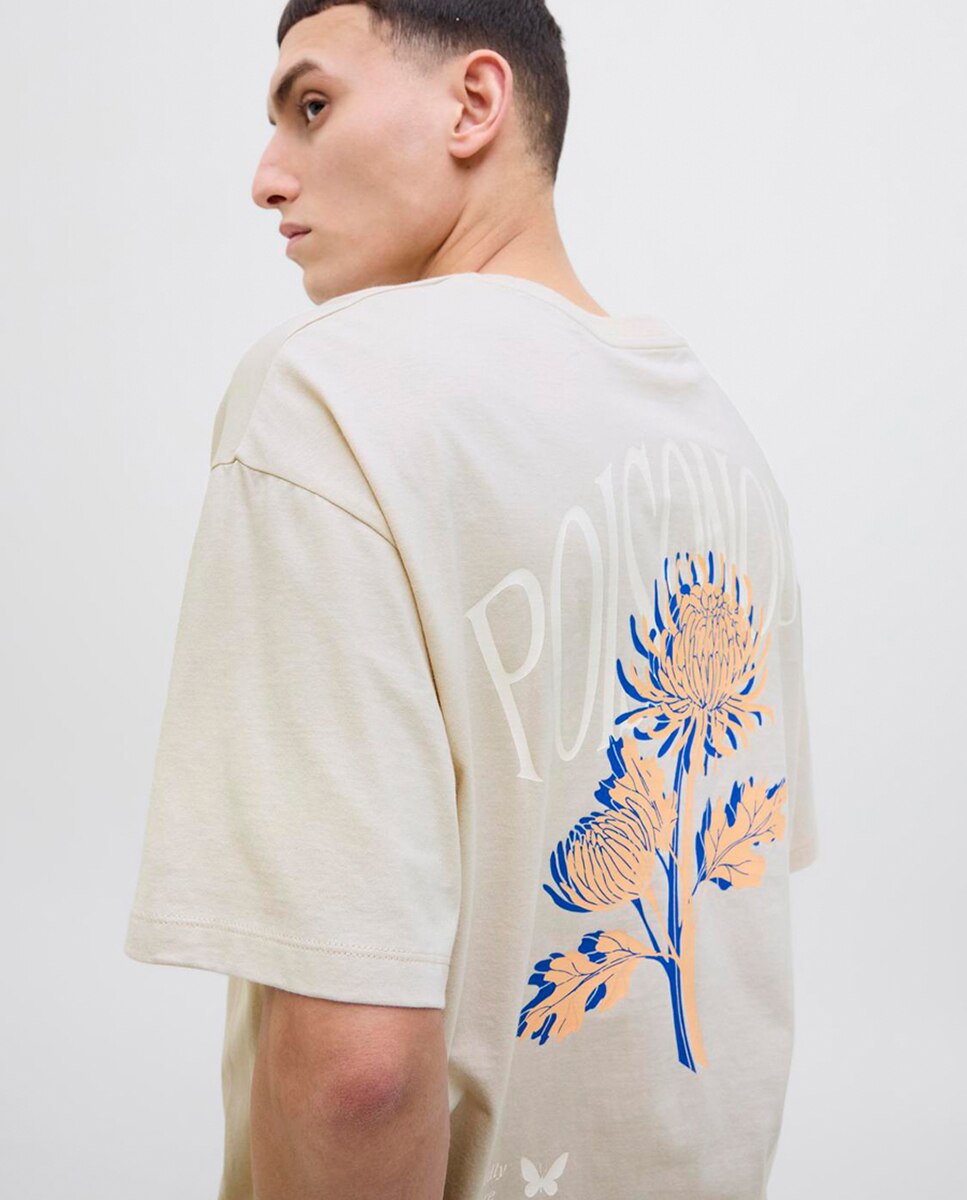 T-shirt de Manga Curta com Serigrafia Lateral Natural-3