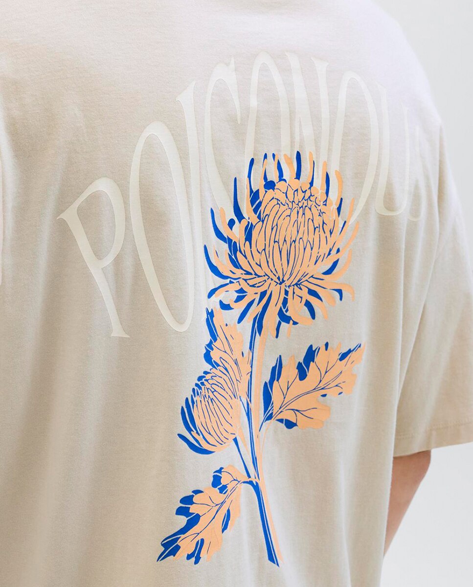 T-shirt de Manga Curta com Serigrafia Lateral Natural-6