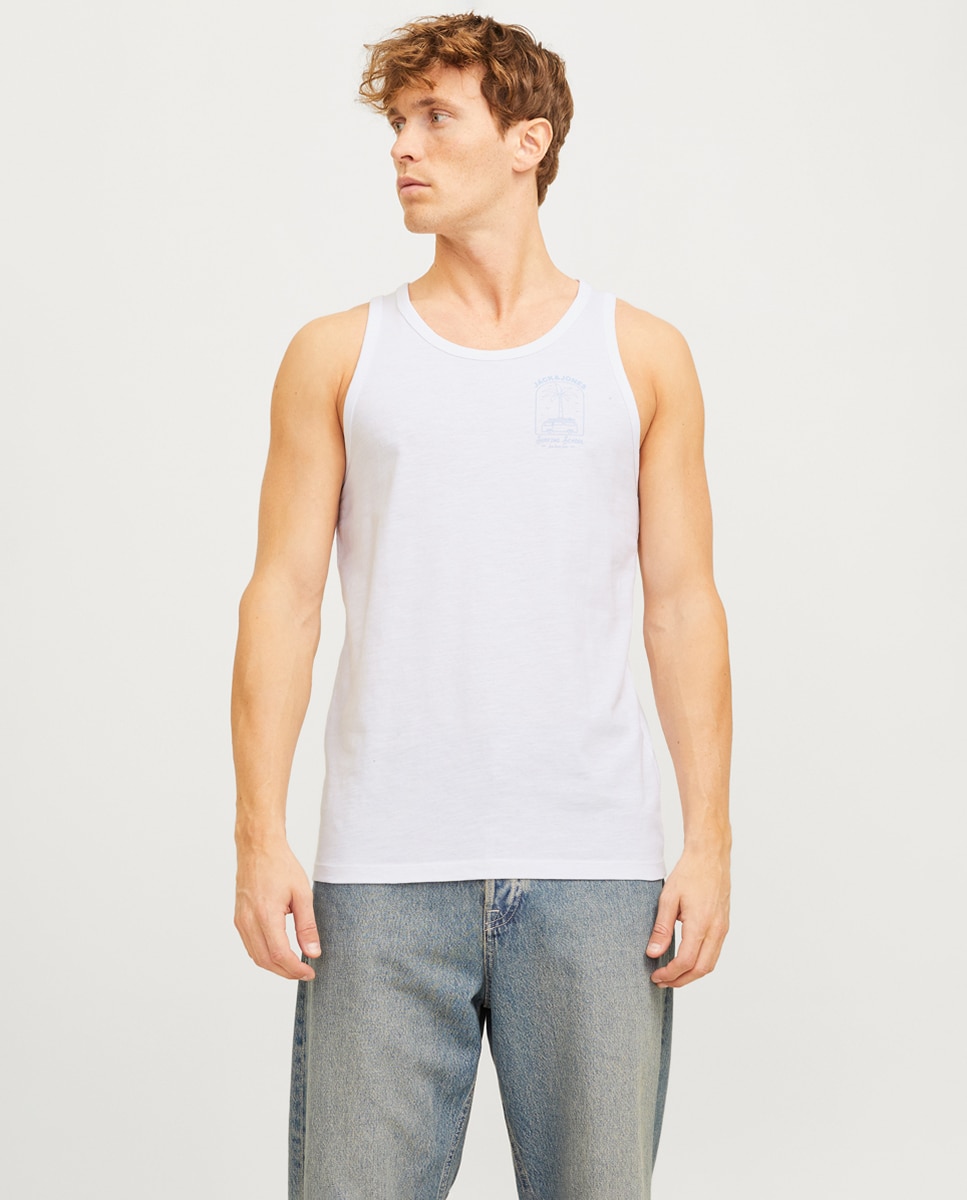 T-shirt sem Mangas com Estampado Lateral Branco-1