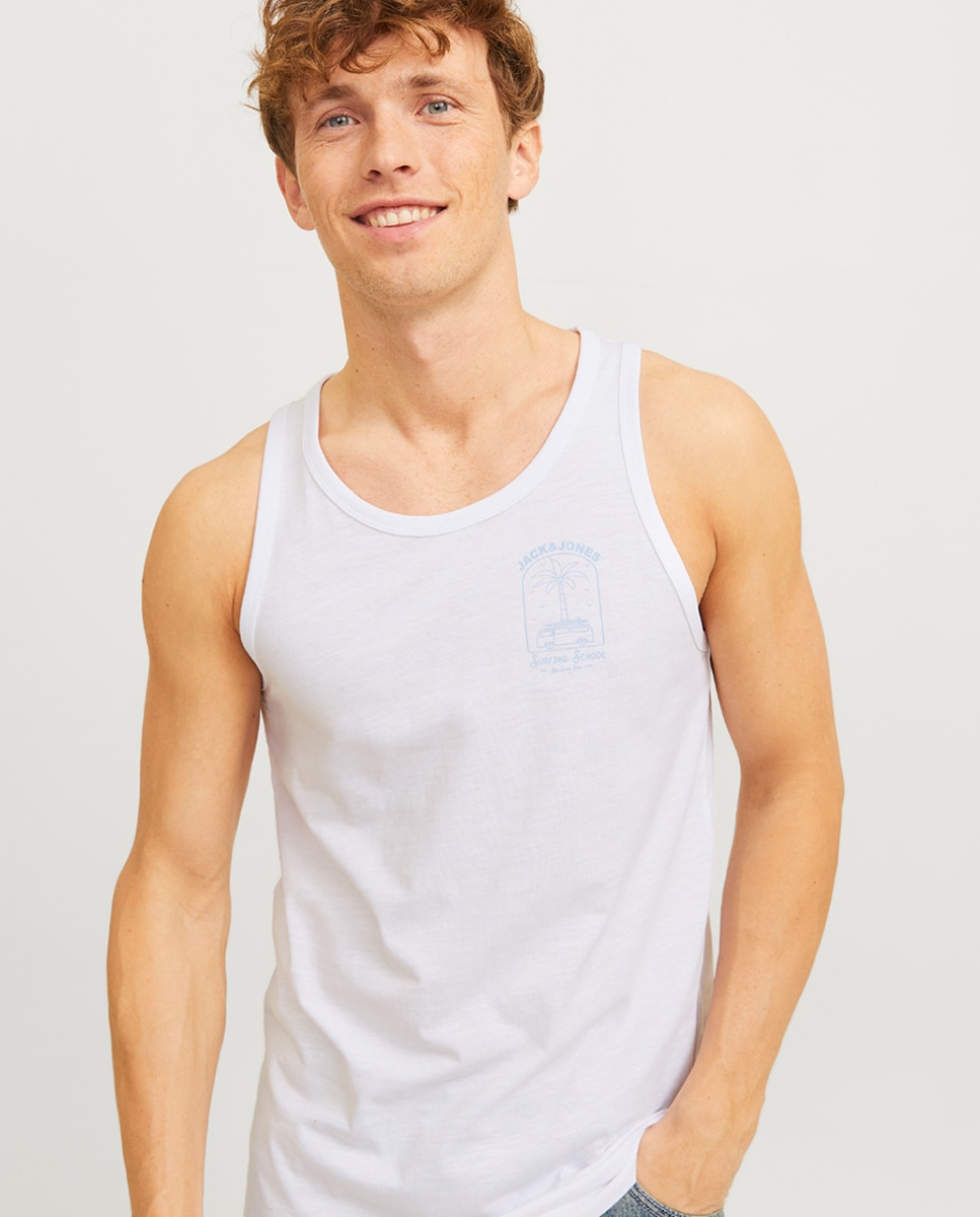 T-shirt sem Mangas com Estampado Lateral Branco-3