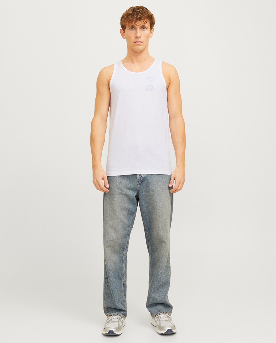 T-shirt sem Mangas com Estampado Lateral Branco-4
