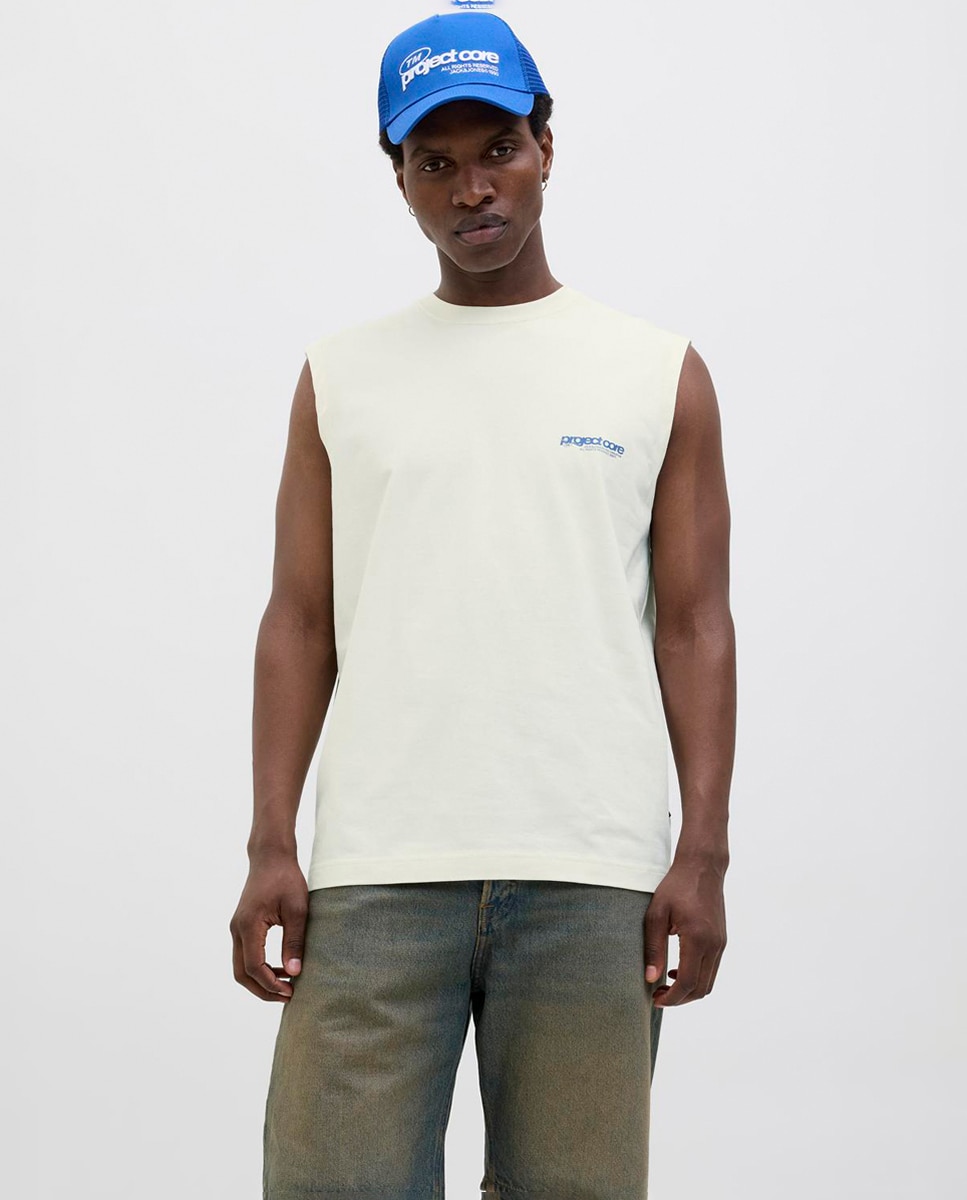 T-shirt sem Mangas com Estampado Lateral e Backprint Cru-1