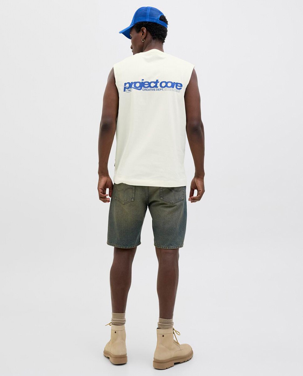T-shirt sem Mangas com Estampado Lateral e Backprint Cru-2