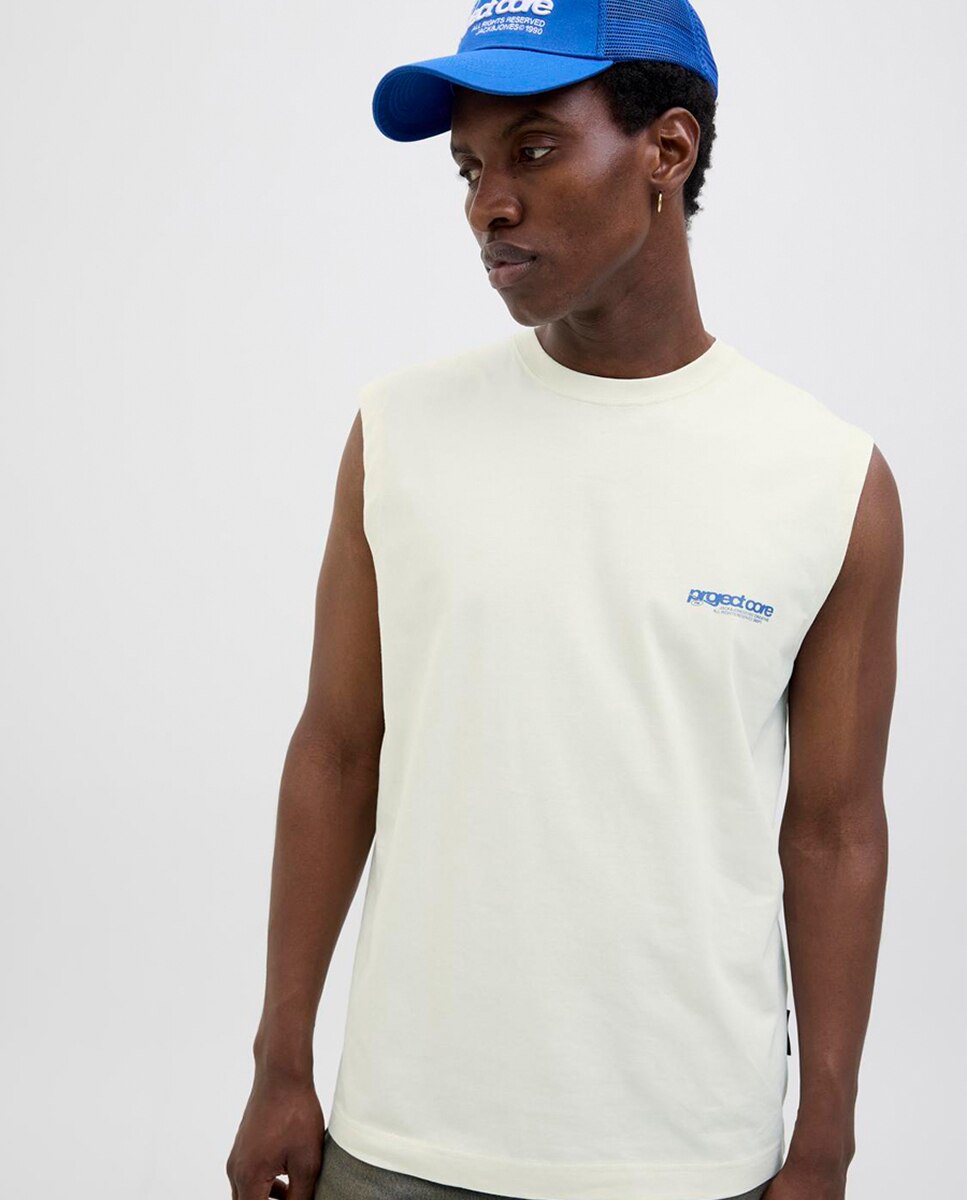 T-shirt sem Mangas com Estampado Lateral e Backprint Cru-3