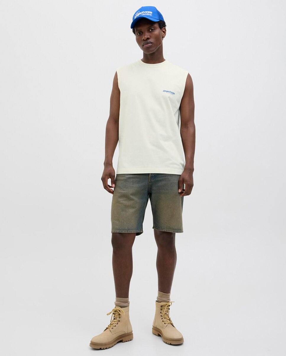 T-shirt sem Mangas com Estampado Lateral e Backprint Cru-4