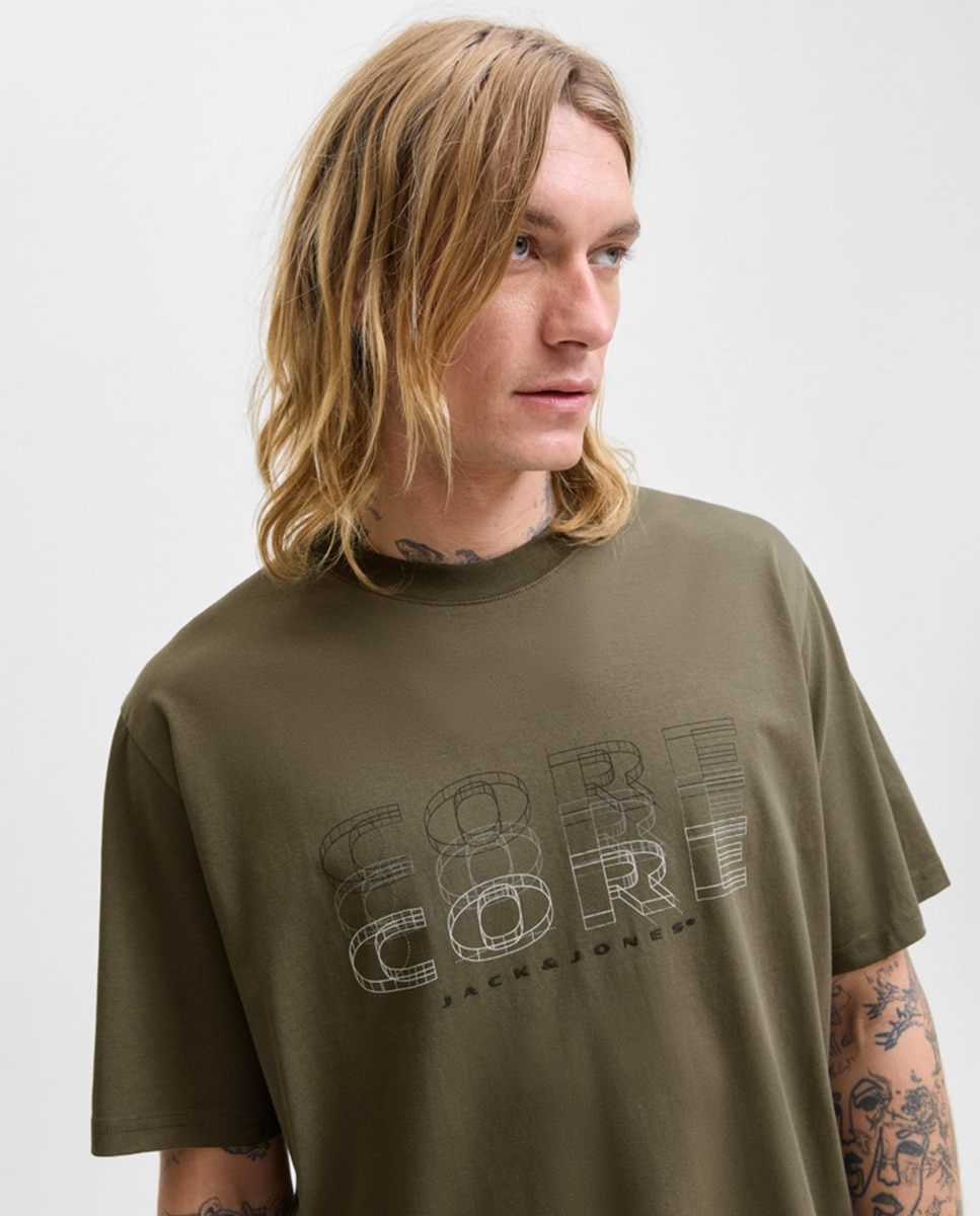 T-shirt de Manga Curta com Estampado à Frente Verde-3