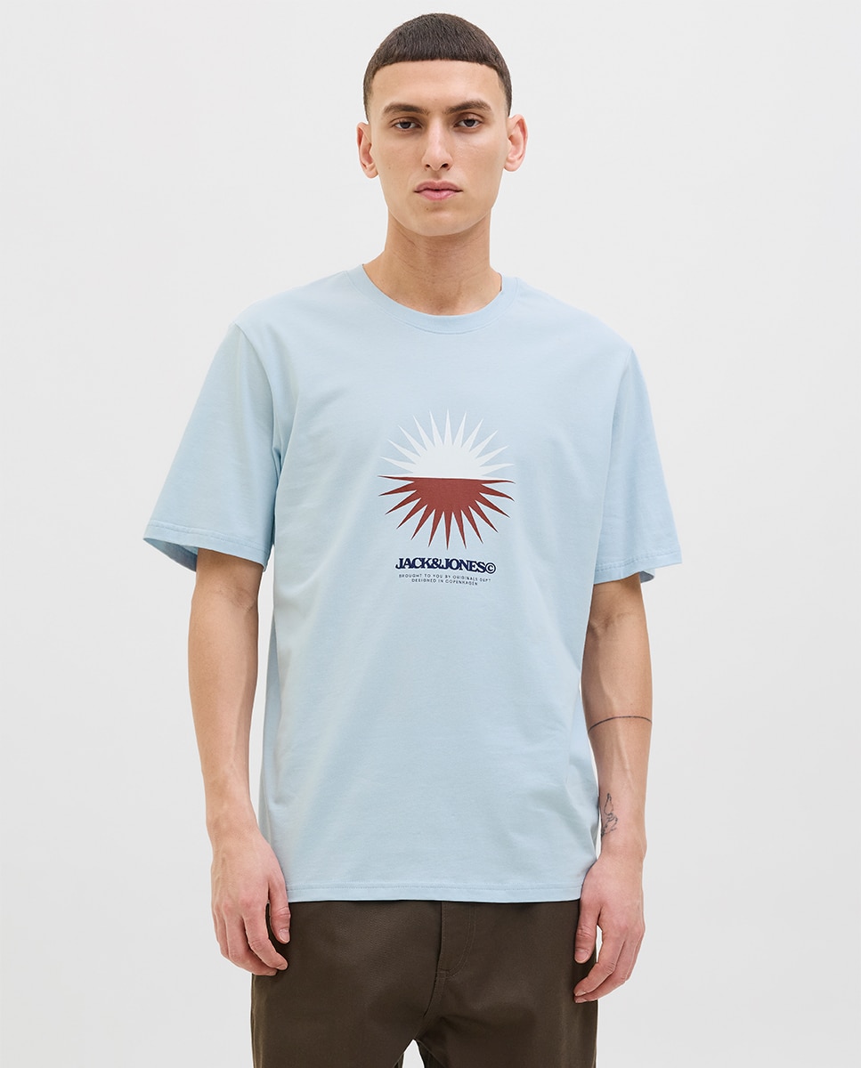 T-shirt de Manga Curta com Estampado à Frente Azul-claro-1